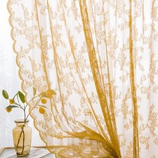Lace Curtains 84 Inches Long 2 Set, Sheer Panels 57"W x 84"L Pack of 2 Gold