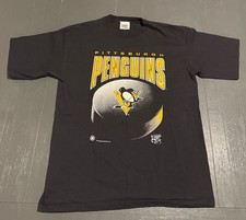 Vintage 1991 NHL Pittsburgh Penguins T-Shirt Black Size L Made in USA