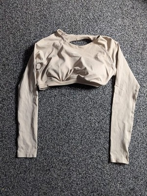 DFYNE Crop Top Large Beige Open Back Long Sleeve Stretch