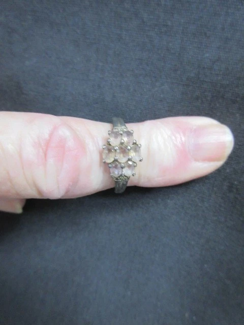 Vintage 7 Stone White Sapphire Ring, Size 6.5 , Marked Sterling, Very Good Cond! - Image 3 of 4
