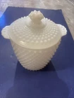 Vtg Anchor Hocking Hobnail Milk Glass Lidded Cookie Jar Canister Ice Bucket