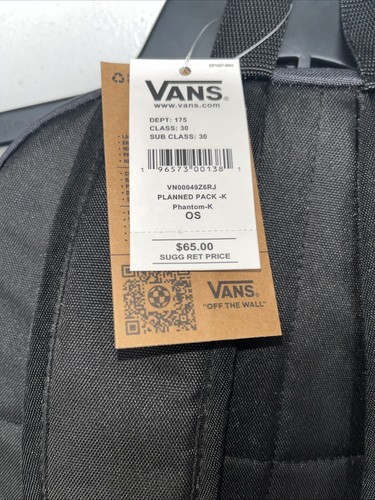 Vans Skateboard Black School or Laptop Backpack - NEW w/ Tags OS Planned Pack- K - Picture 3 of 7