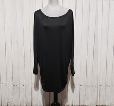 Fashion Nova XL Mini Dress Black Tunic Ruched Sides Boat Neck Dolman Long Sleeve