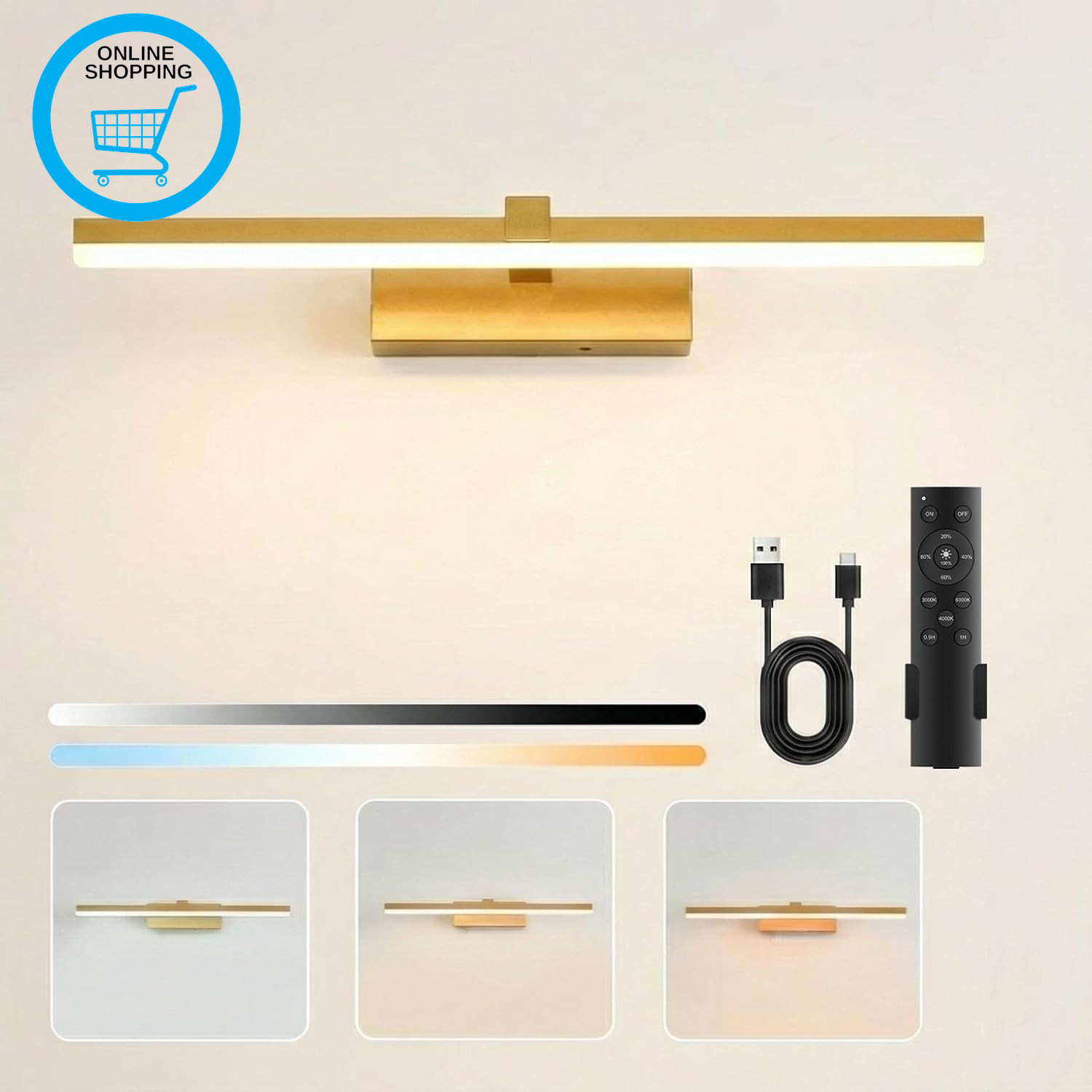 Rechargeable Wall Sconce Lights, 360° Rotation Battery Operated Wall Lights 3 Co