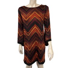 Womens Emma & Michele Small Chevron Shift Dress Flare Sleeves Retro