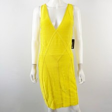GUESS Yellow Deep V-Neck Bodycon Dress Size L Formal Cocktail Summer NEW