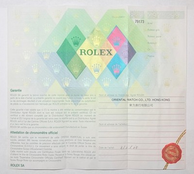 Rolex 79173 Lady-Datejust Warranty Certificate Guarantee 2000s Y Serial Cert