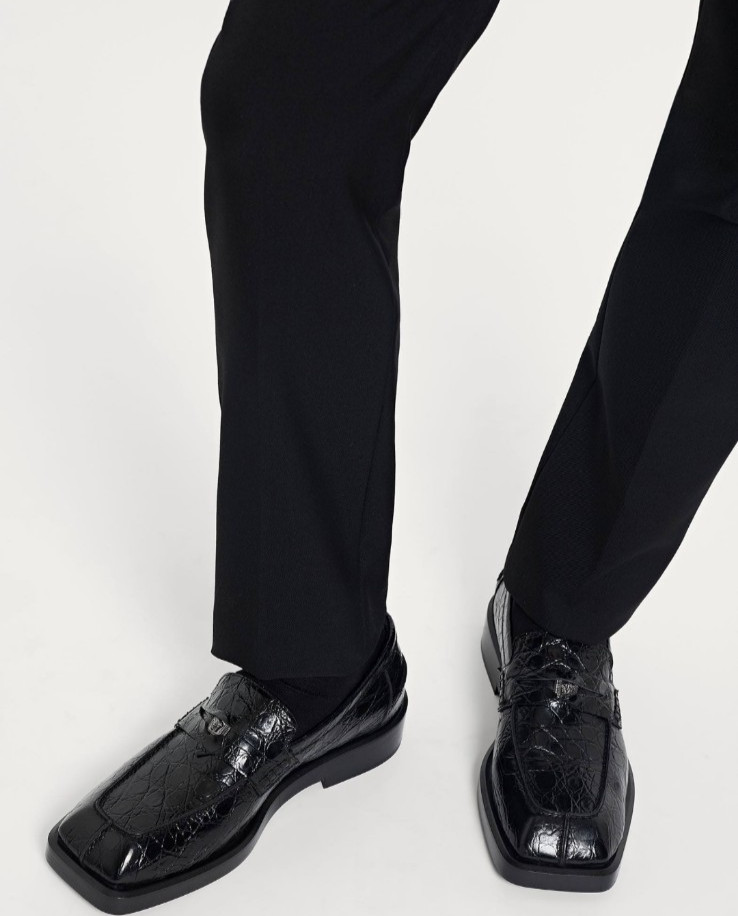 Versace Men's Croc Embossed Black Leather Loafers Shoes EU43 US10 thumbnail 6