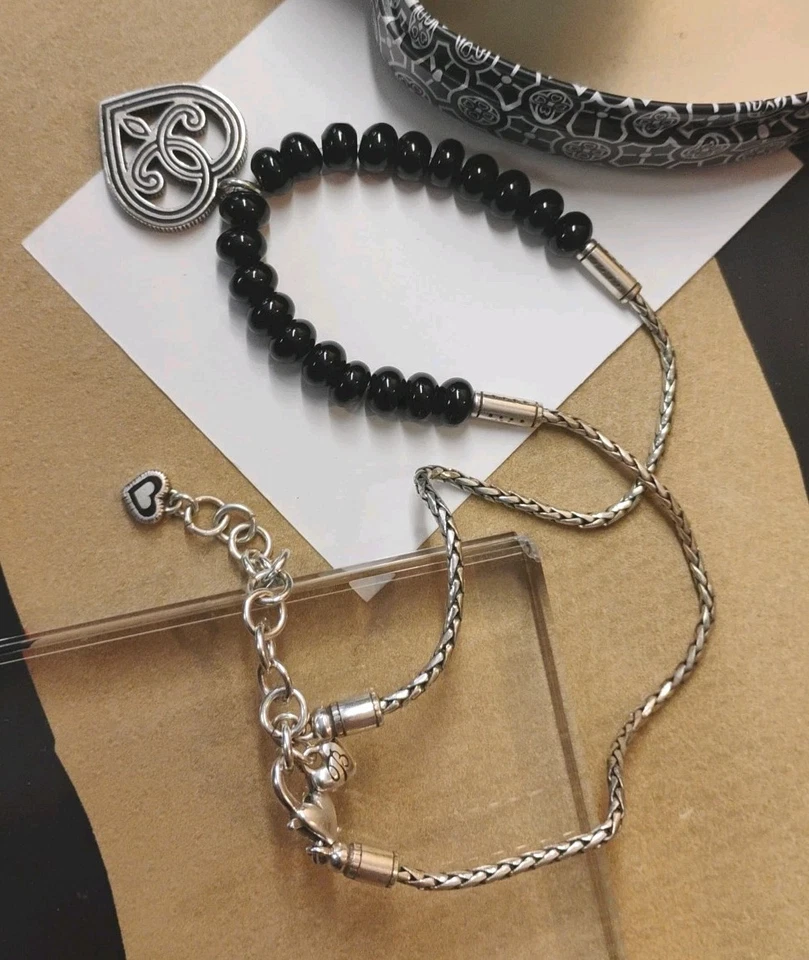 设计师 BRIGHTON "Gatsby" 黑色串珠 16"+ 心形吊坠项链带盒! — 第 4/4 张图片