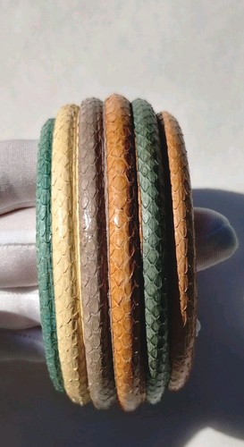 Vtg 70s 80s Snakeskin Chunky Bangle Bracelet Ribbed Stripe Green Orange Wide - Picture 5 of 10