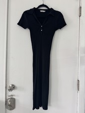 Mango Women's Ribbed Midi Black Dress - Size 4, preowned