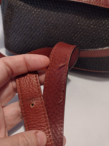 Rare Aigner Vintage Charcoal Weave & Brown Leather Crossbody Shoulder Bag - Picture 7 of 12
