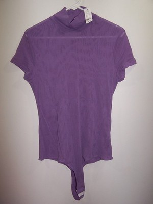 NWT -Sweet Pea for NY&C by Stacy Frati, Purple Sheer Nylon Mesh Bodysuit Size XL