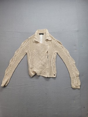 Twinset Women Sweaters M Beige Knit Long Sleeve Collared Zip Breathable Cardigan