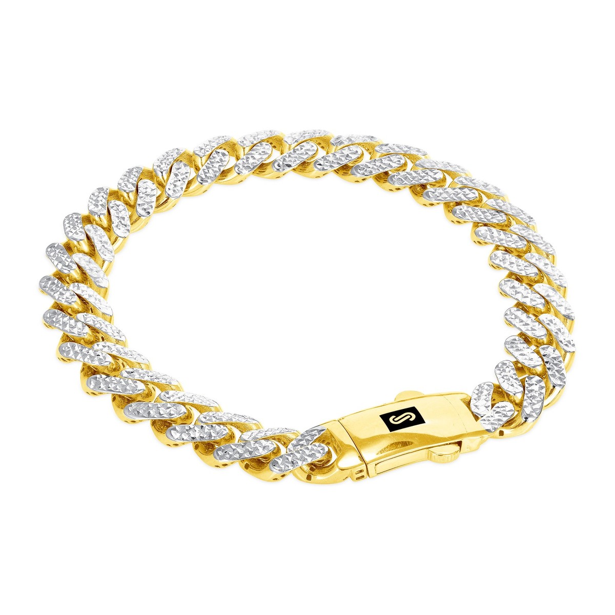 10K Yellow Gold Miami Cuban 9mm Monaco Diamond Cut Pave Chain