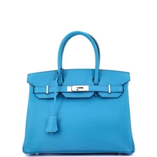 Hermes Birkin Handbag Blue Epsom with Palladium Hardware 30
