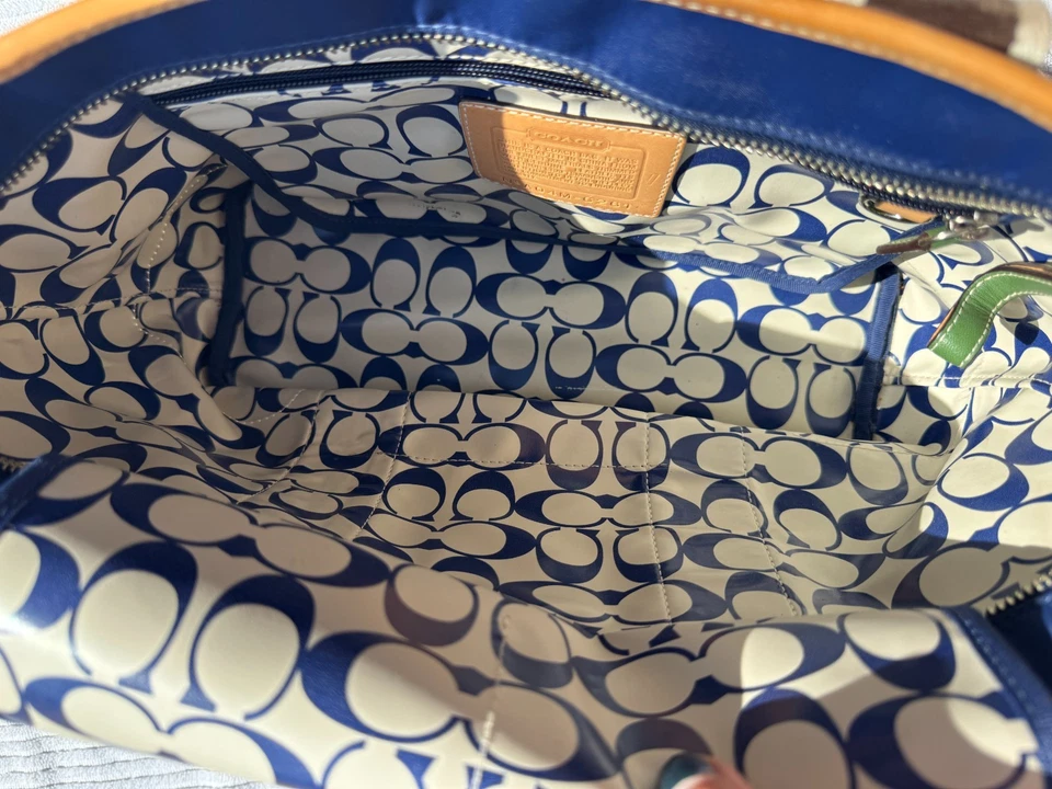 COACH Legacy Stripe Canvas Tote – Blue/Brown/Green Leather Trim (No. A04M-6261) - Image 3 of 4