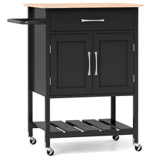Rolling Kitchen Island Cart with Drawer 2-Door Storage Cabinet Bottom Tray