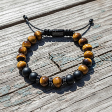Natural Black Tourmaline  Tiger Eye Beaded Bracelet Healing Protection Bracelet