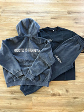 Heaven Men's L 3-Piece Sweatsuit Set Black/Gray Hooded Pockets Graphic