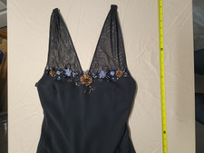 Nine west black dress with blue flower trim fancy party size 8