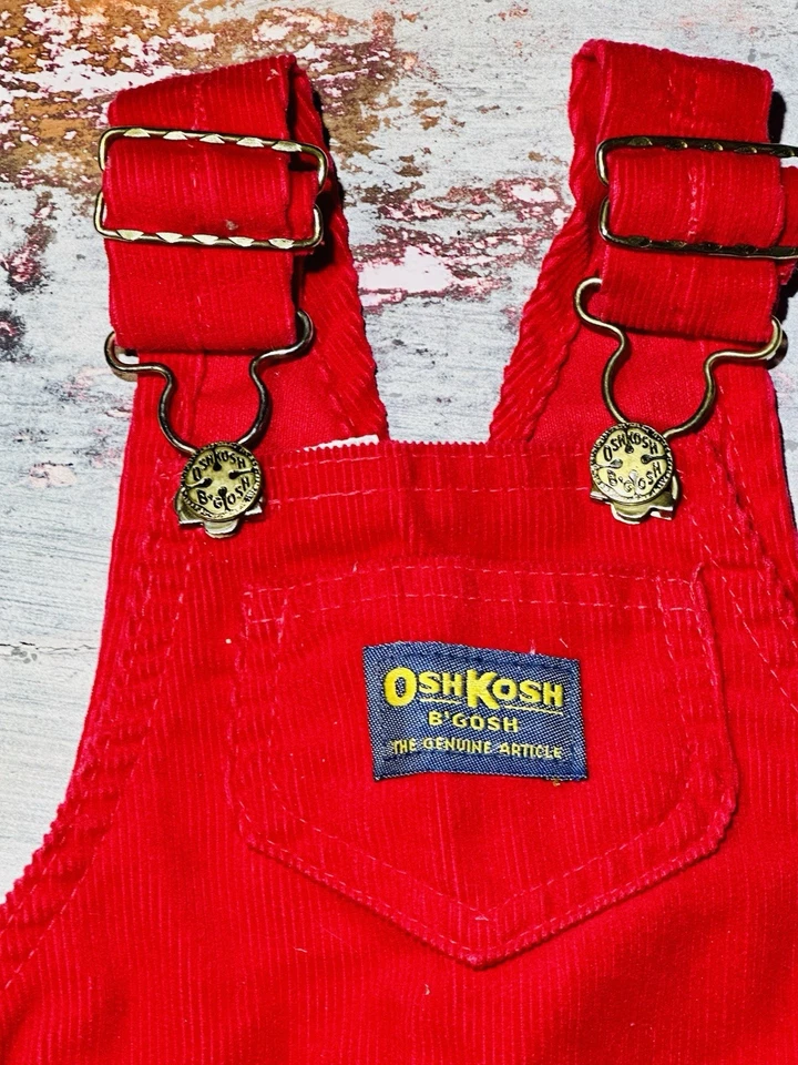 Mono de pana rojo Oshkosh vintage, niño/niña. Traje de vacaciones, talla 12M Foto 2 de 4