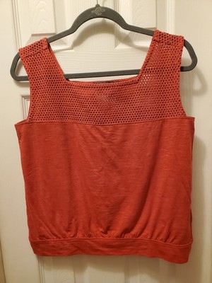 Prana Abbott Pass knit Tank Top Sz S crochet Ginger Flower loose boxy