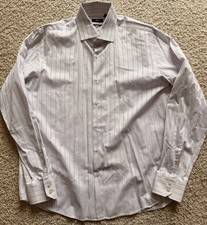 Men  s Hugo Boss White Striped Dress Shirt Size 17.5 36/37