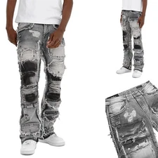 Copper Rivet Men's Distressed Gray Multi Cargo Stacked Denim Jean 513026