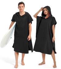 Surf Poncho Towel Adult Changing Robe Microfiber Hoodie Black 44x34 Inch