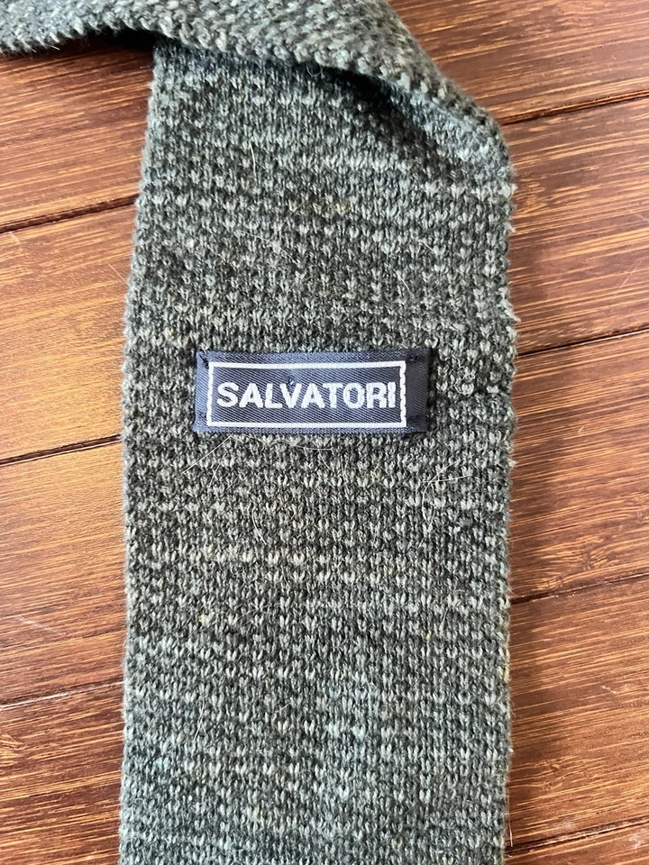 Salvatore 深绿色针织领带 100% 棉领带 — 第 3/3 张图片