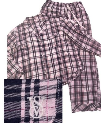 Victoria's Secret VS 2 Pc Lounge Pajama Set Pink & Black Checkered Plaid Large