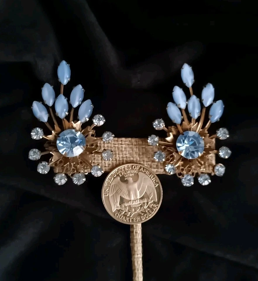 Pendientes vintage de vidrio y cristal artístico azul tono plata clip sin firmar Foto 4 de 4