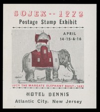 1972 SOJEX STAMP SHOW LABEL - LUCY THE MARGATE ELEPHANT