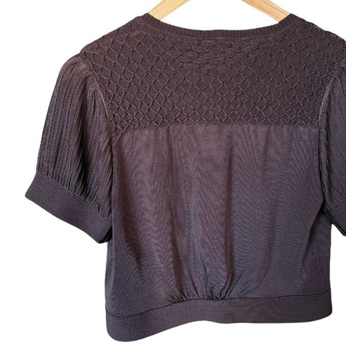 KAREN MILLEN Brown Cropped Cardigan Bolero Style Sweater Embellished UK 2 XXS - Picture 3 of 11