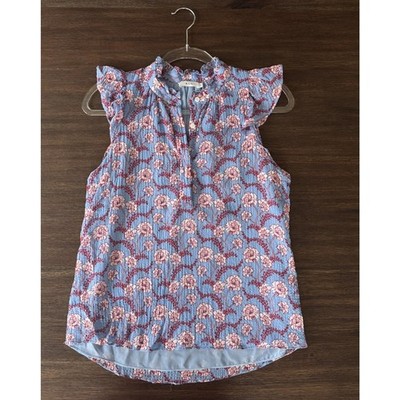 A.L.C. Silk Blouse Women s 2 Dainty Blue Floral Print Top