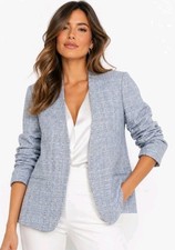 H M Light Blue Textured Open-Front Women's Blazer Size: 8