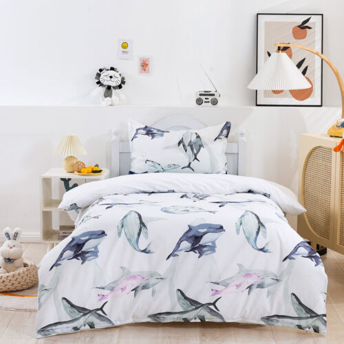 3D Watercolor Sea Life Dolphin Whale Quilt Cover Set Bedding Sets Pillowcases - Picture 1 of 11