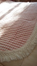 OLD PINK WHITE BLANKET BED COVER FANCY DECOR VINTAGE LINEN