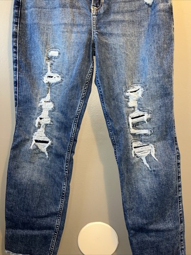 Abercrombie Kids Distressed High-Rise Straight Jeans Girls Sz 15/16 Blue Denim - Picture 13 of 19