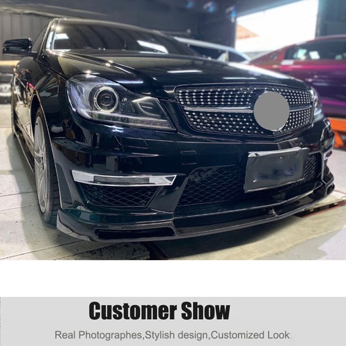 For Benz C Class W204 C63 Sedan 2012-2014 Carbon Fiber Front Bumper Lip Spoiler - Picture 2 of 9