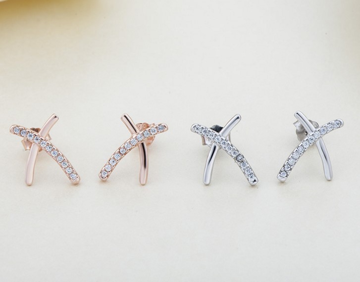 X Cross 925 Sterling Silver 9mm Stud Earrings Rose Gold