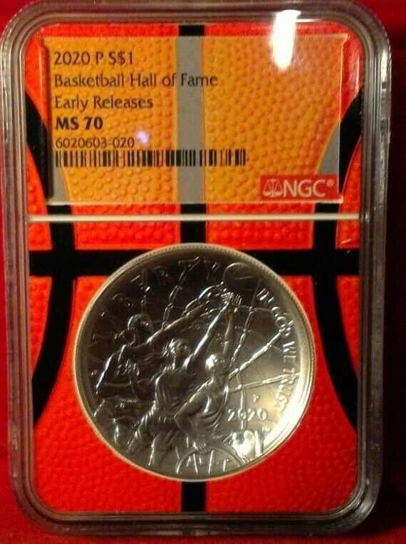 2020-P $1 Basketball Hall Fame Silver Dollar NGC MS70 ER Basketb