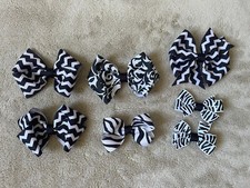 Lot of 7 Handmade Hair Bows for Girls Boutique Black and White Prints Pigtails