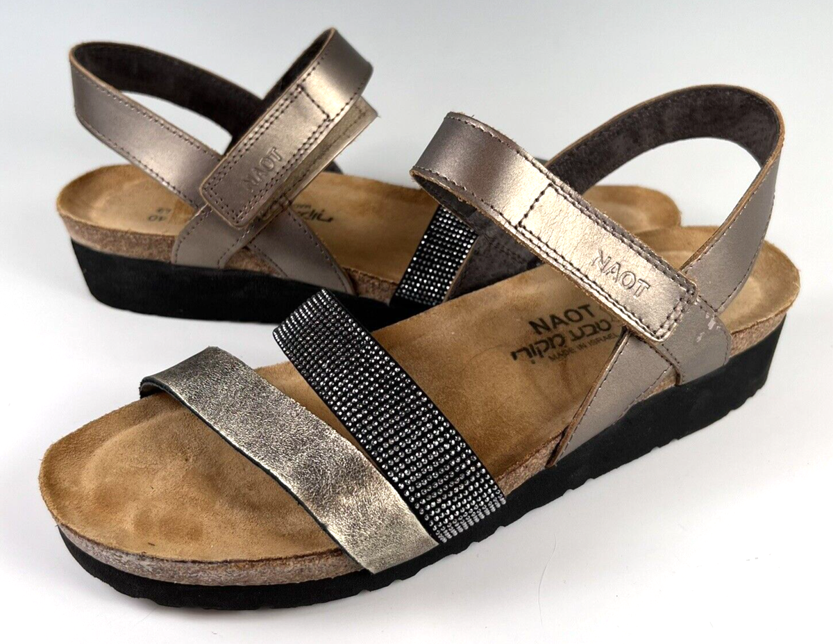 $149 NAOT Womens Krista Backstrap Sandal Pewter Metal Leather