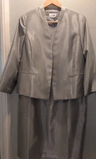 NWT Le Suit Sleeveless Dress & Jacket Suit Wild Dove Silver Sheen $300