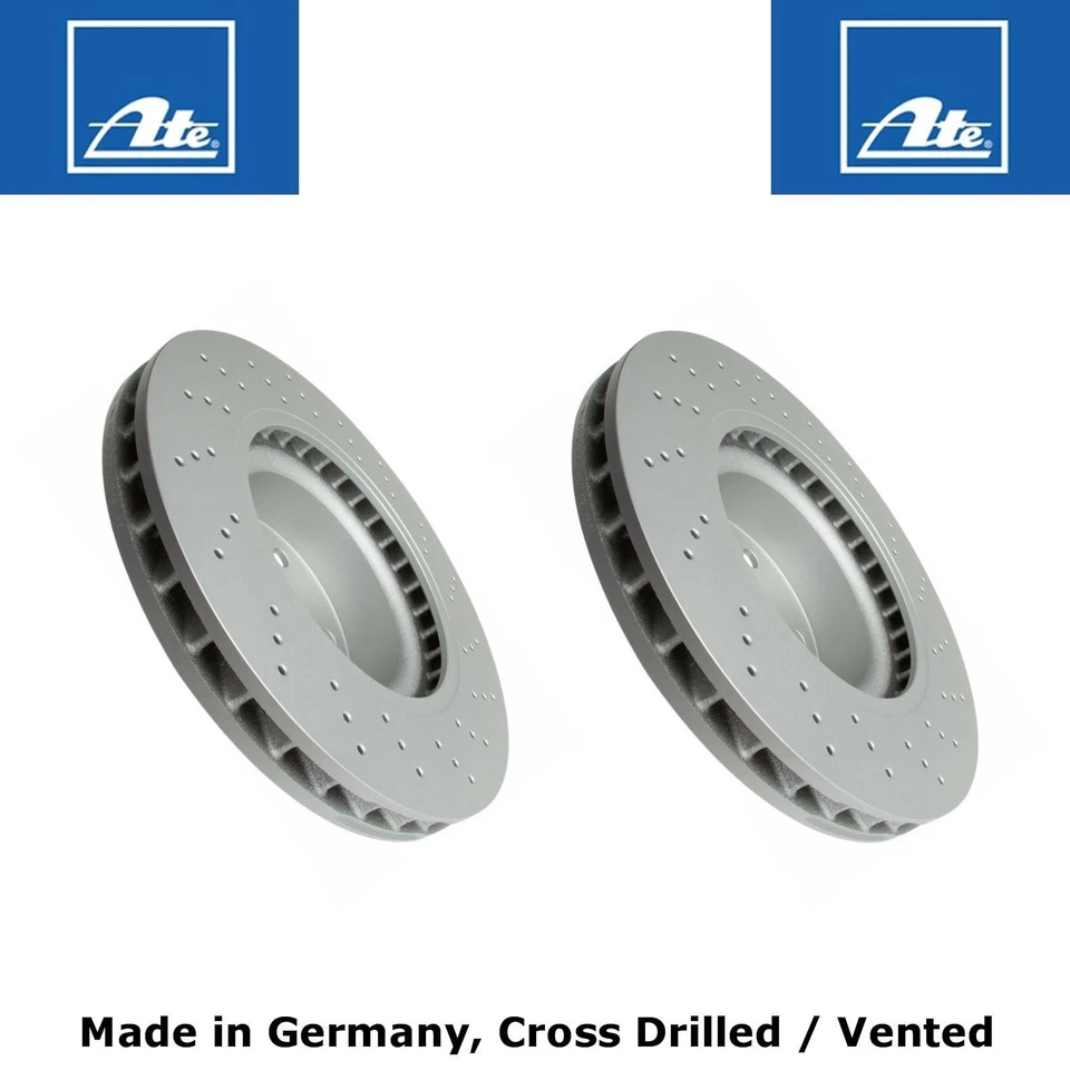 2 диска переднего тормоза ротора 2000-02 Mercedes CL500 S430 S500 немецкие Ate X сверленные - Изображение 3 из 4