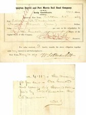 Spuyten Duyvil and Port Morris Rail Road Company signed by Cornelius Vanderbilt 
