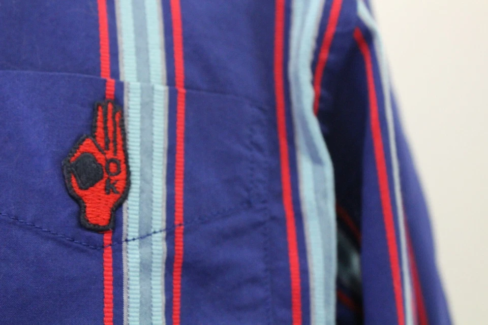 Camisa masculina manga longa Scotch and Soda listra vermelha azul tamanho grande - Imagem 4 de 4