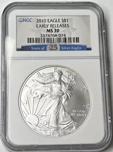 2010 Silver Eagle S$1 NGC MS 70 - Early Releases  *Years of 25 Silver Eagles*